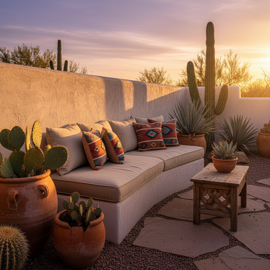 Stylish 42 x 16 bench cushion in navy and geometric pattern