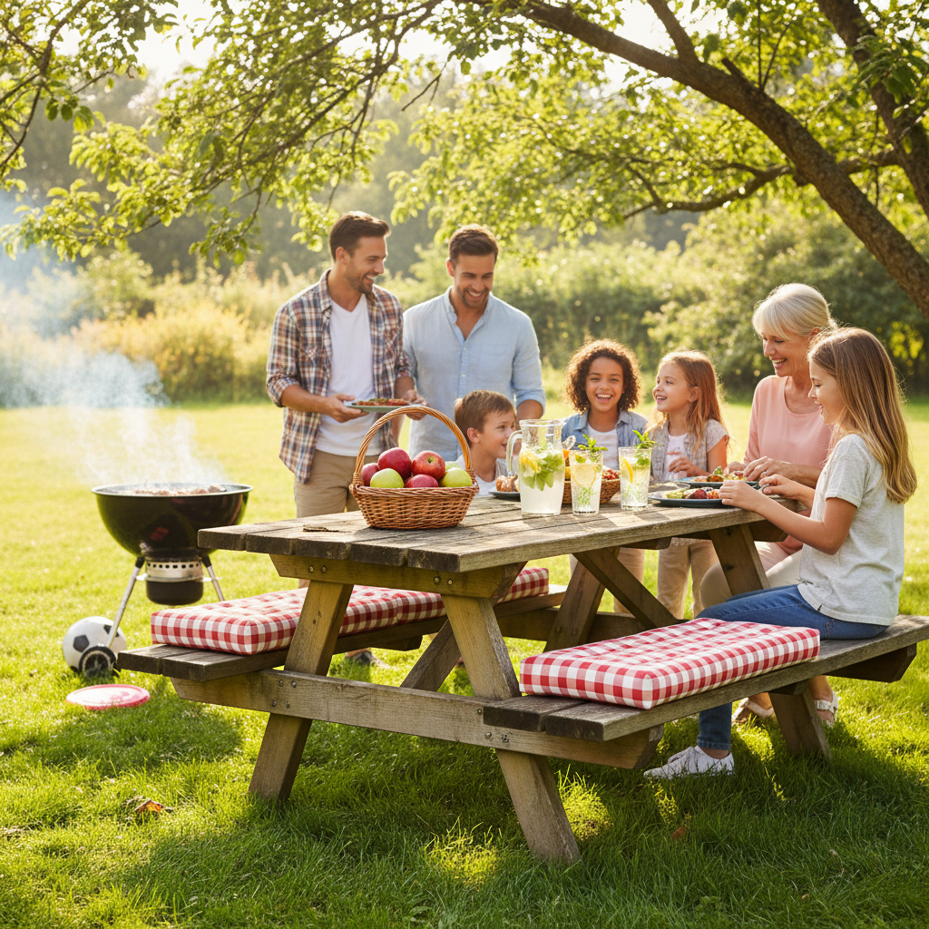 Stylish 60x16 deep teal bench cushion on an outdoor patio with decorative pillows.