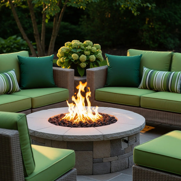 Custom patio square cushion by outdoor fire pit – weather-resistant fabric for patio furniture