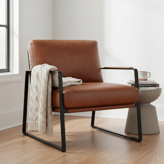 Cozy living room featuring a deep cushion sectional in navy blue