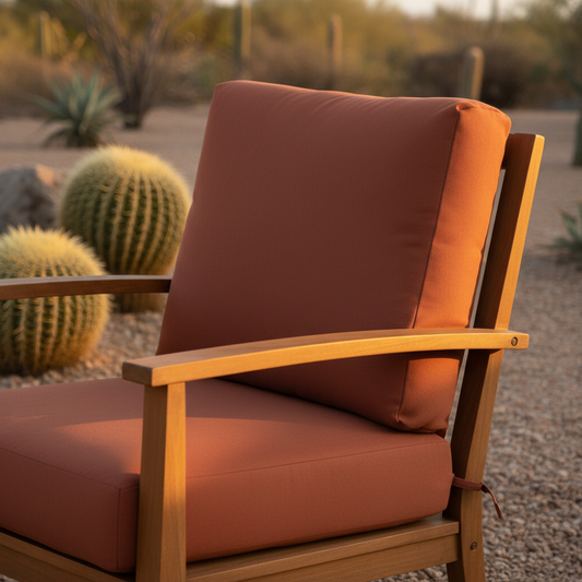 Deep seat outdoor cushions 26 x 24 in deep navy color on a modern patio