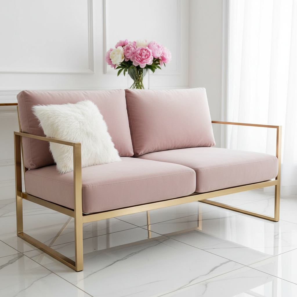 Deep jewel-toned loveseat cushions adding elegance to a cozy living room