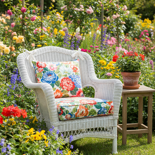 Outdoor rocking chair cushions in a vibrant deep teal fabric