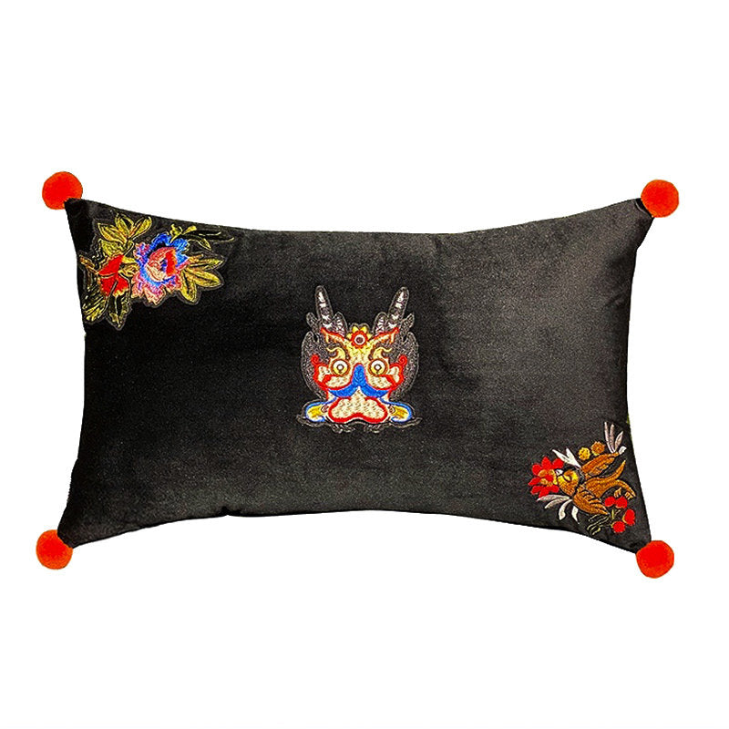 Chinese style dragon head embroidered pillow with insert variant