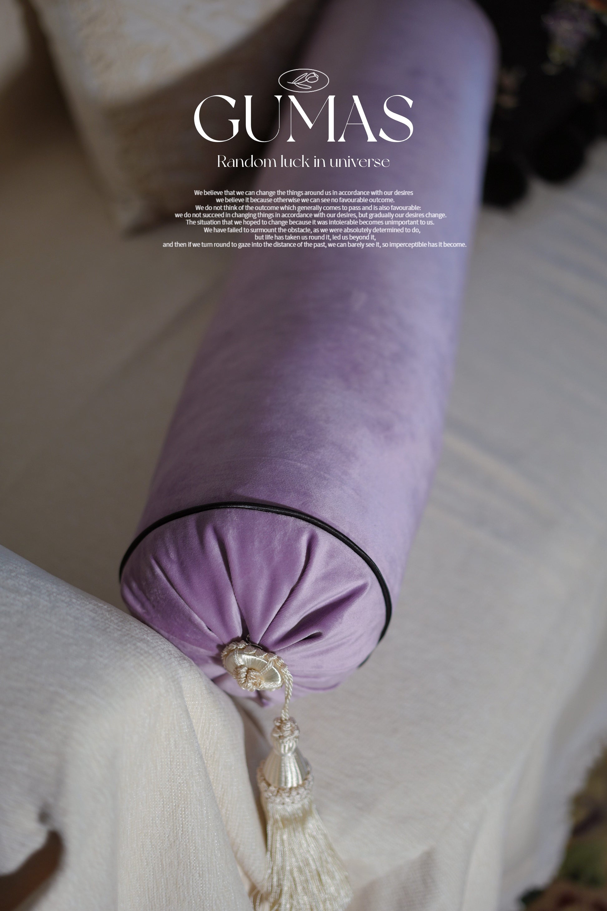 Monet Garden purple velvet bolster pillow with tassel with insert 18x60cm