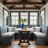 A serene indoor bench with a 38 inch soft green cushion