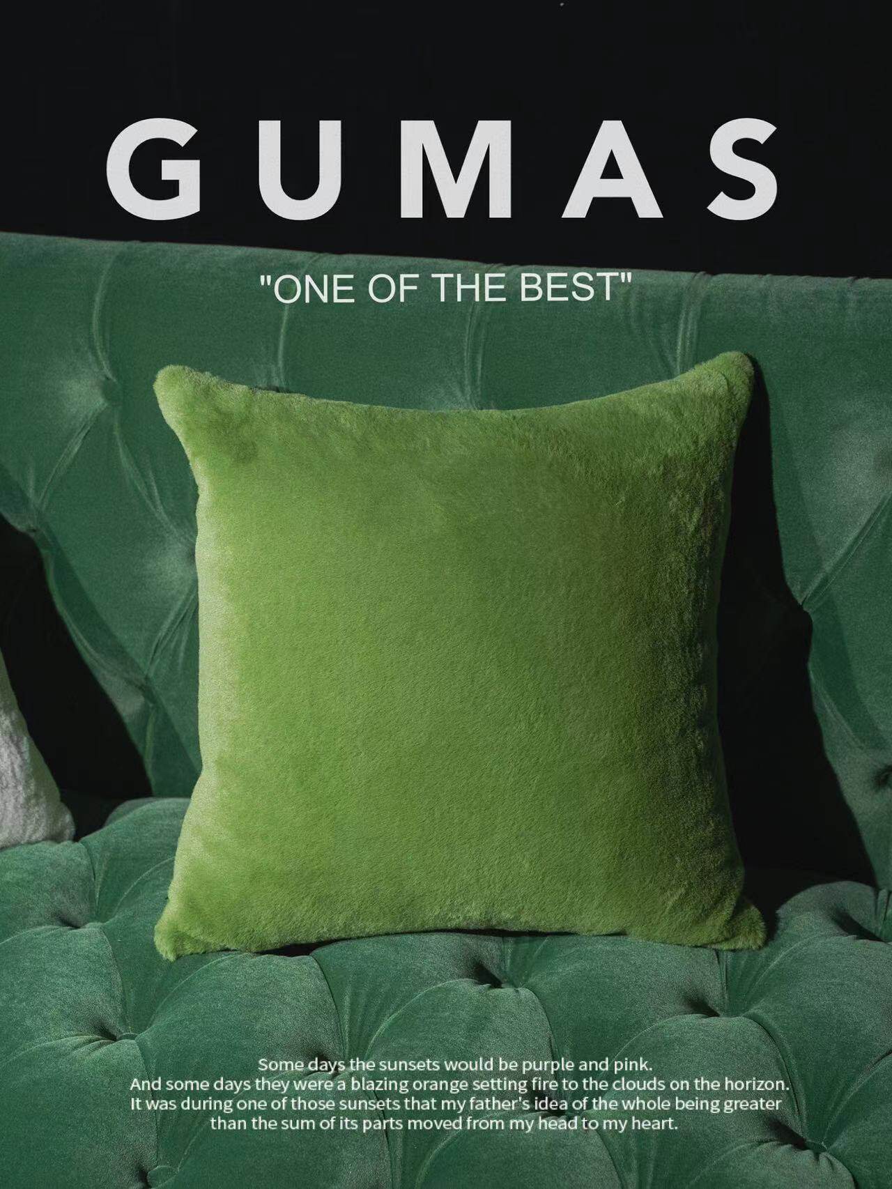 Forest green faux fur pillow with insert 45x45cm