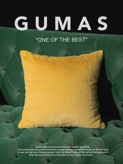 Yellow faux fur pillow with insert 45x45cm