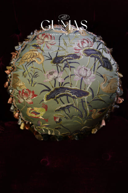 Sage green satin jacquard round pillow cover with insert 45cm