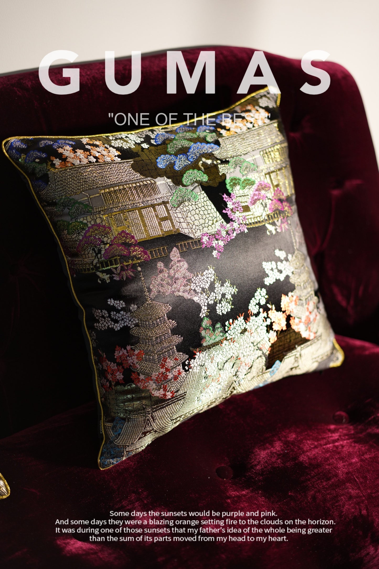 Chinese cloud brocade pillow cover black with insert 45x45cm