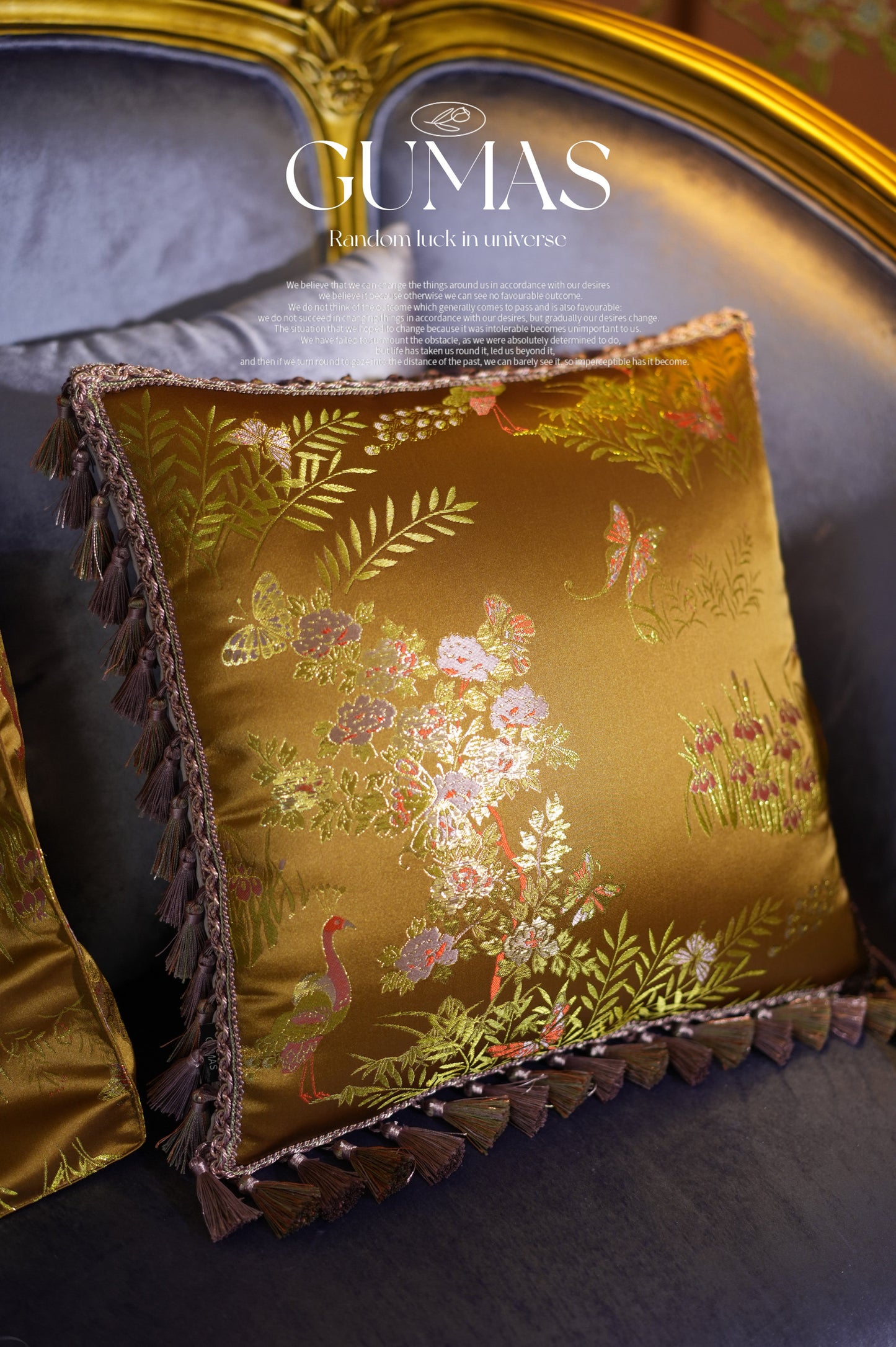 Vintage floral brocade pillow Chinese jacquard style with insert variant