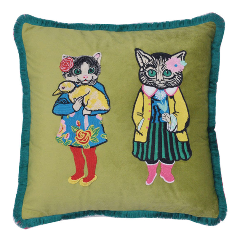 Embroidered velvet cat pillow no insert variant