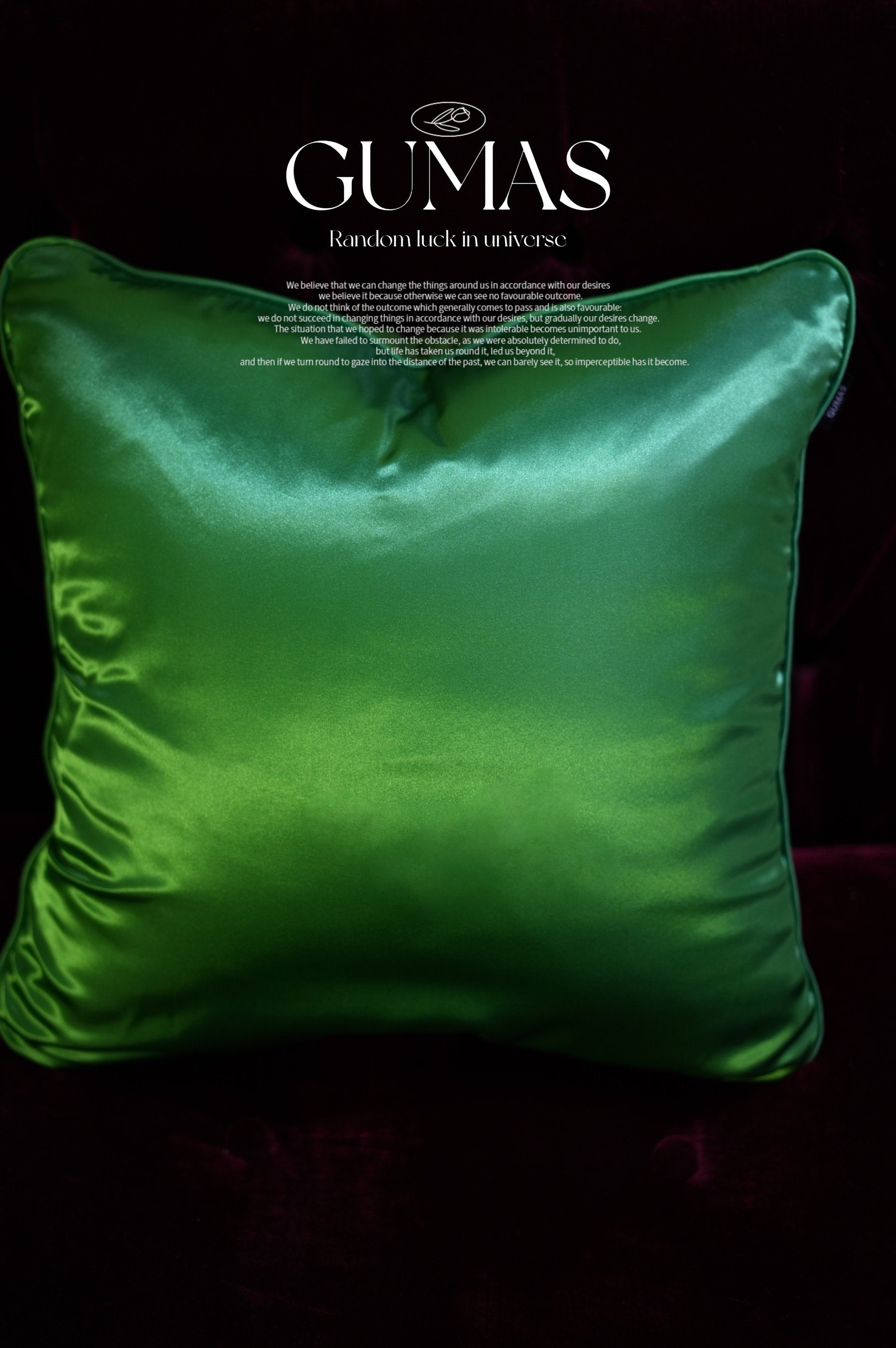 Embroidered silk satin pillow lime green with insert variant