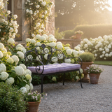 Deep teal and forest green 72 inch bench cushion in a sunny outdoor nook