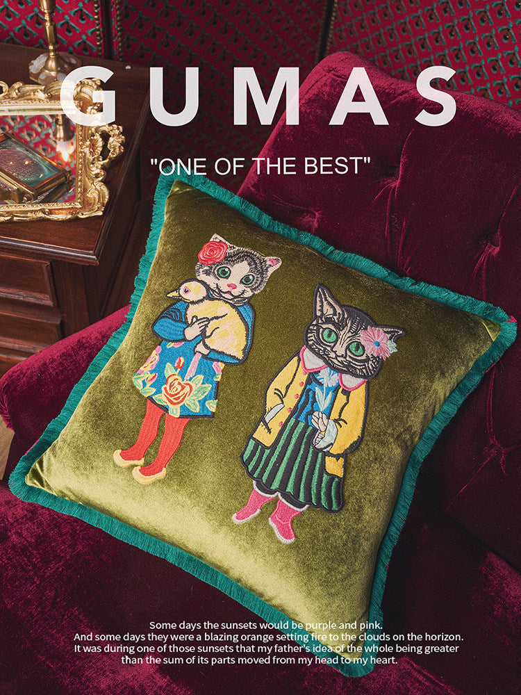 Embroidered velvet cat pillow with insert variant