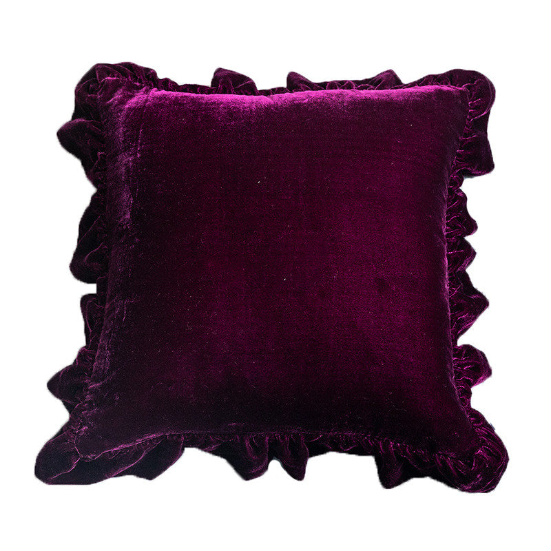 Ruffled velvet pillow purple with insert variant