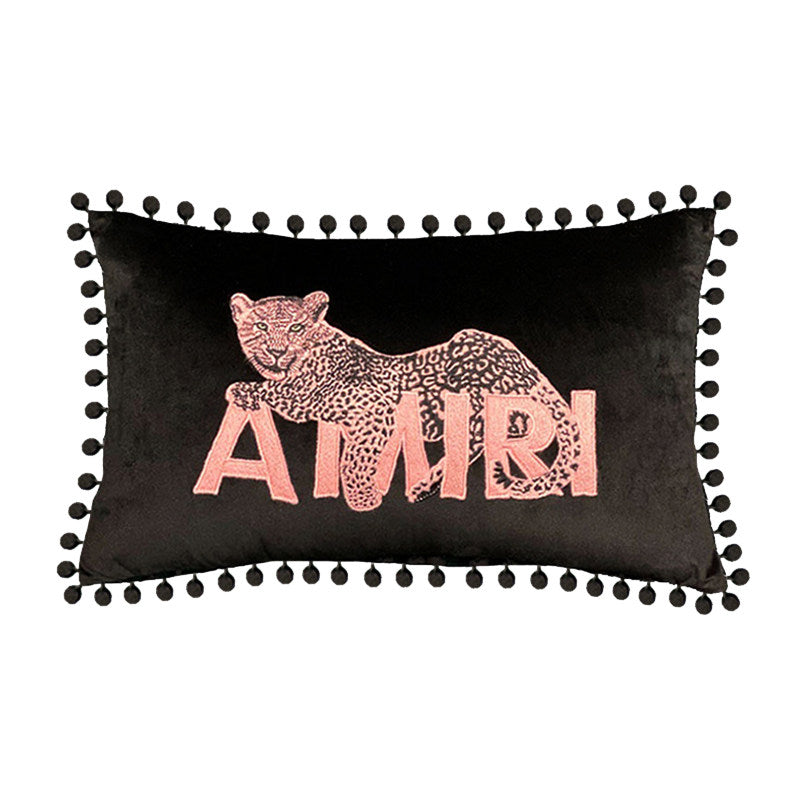 Pink leopard black tassel lumbar pillow with insert variant
