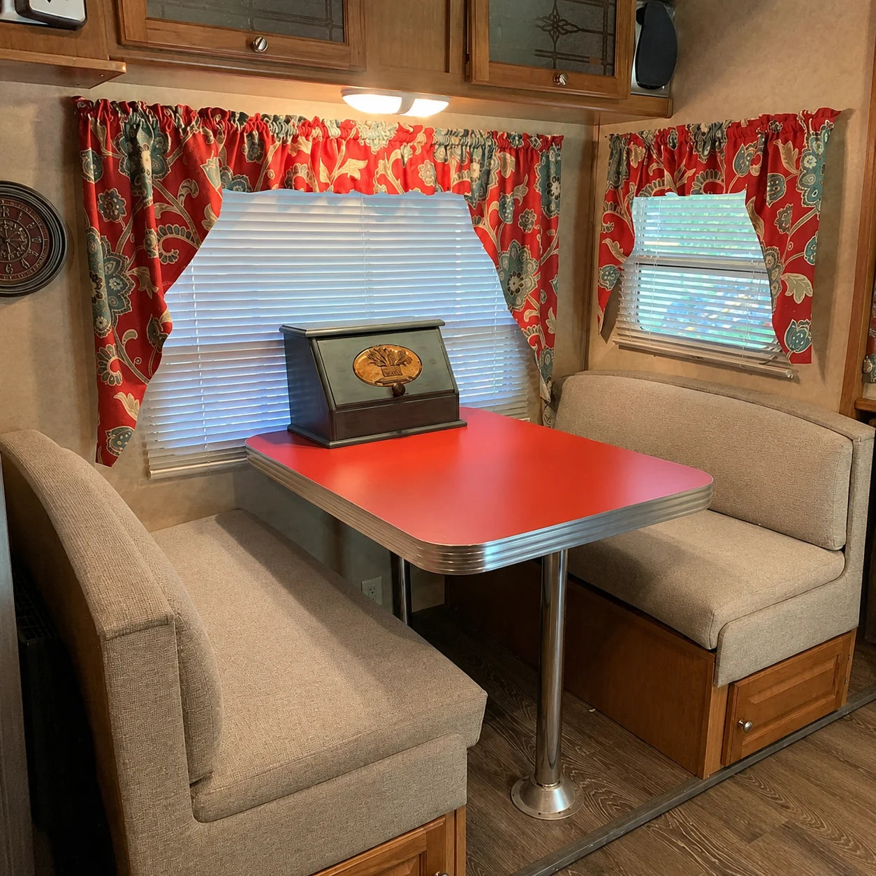 Beige replacement RV dinette cushions for camper booth seats