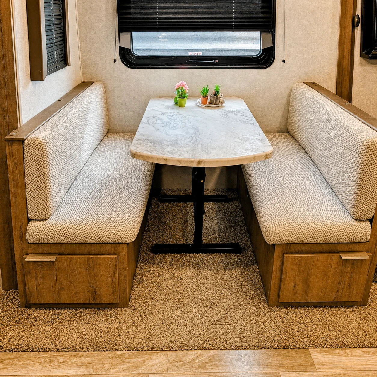 Beige replacement RV dinette cushions for camper booth seats