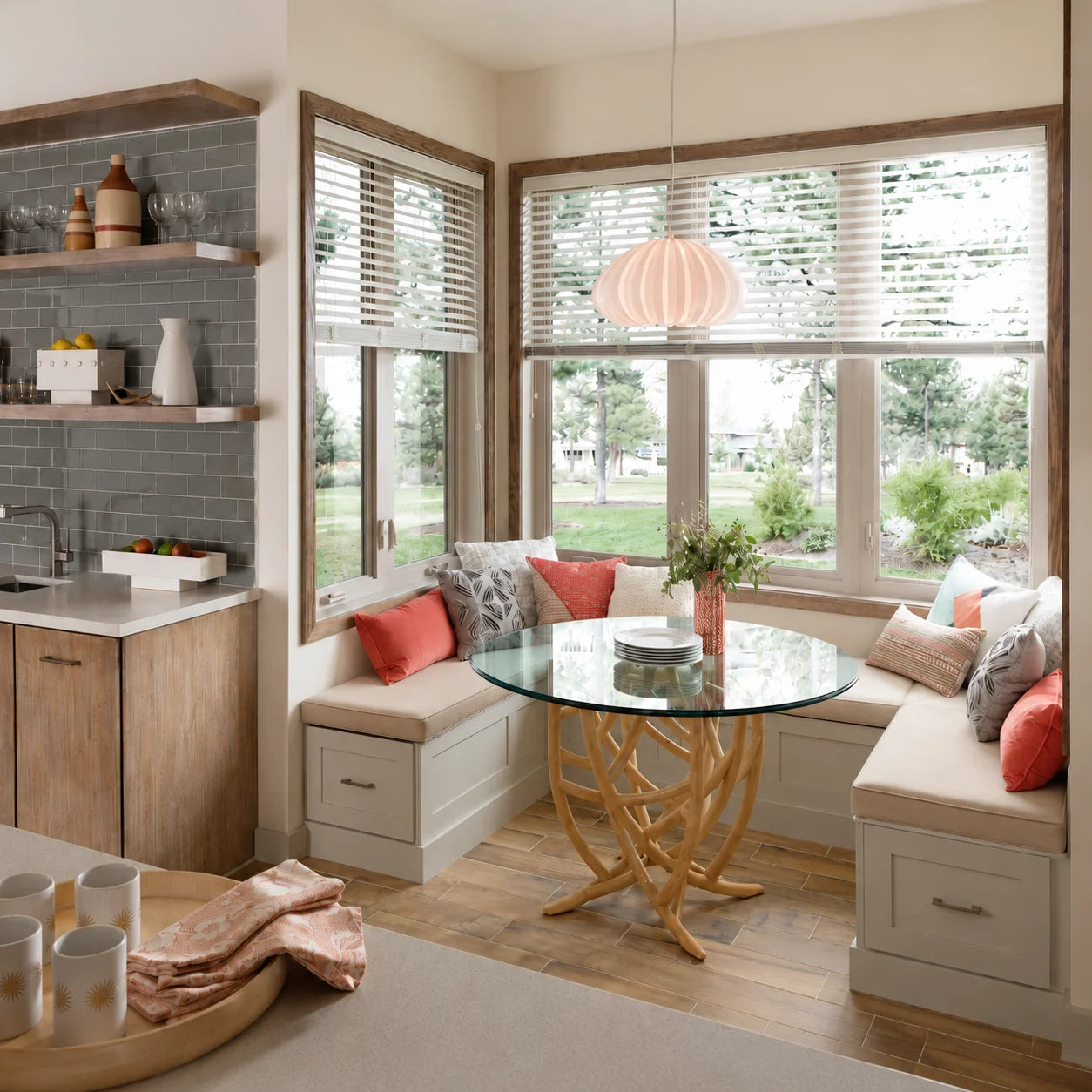Custom breakfast nook bench cushions for corner kitchen seating