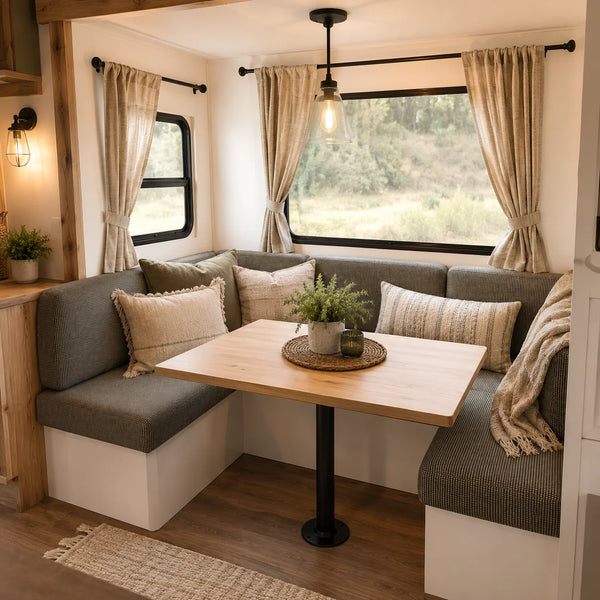 Custom camper dinette cushions for corner RV bench seating