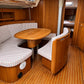Custom plaid boat dinette cushions for classic cabin seating