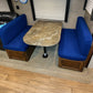 Custom royal blue RV dinette cushions for camper booth seats