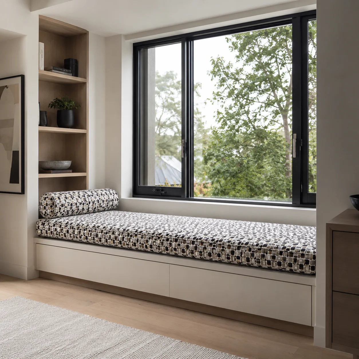 Modern window seat cushion design for a stylish home reading nook