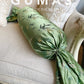 green bamboo jacquard satin bolster cushion detail with candy tie