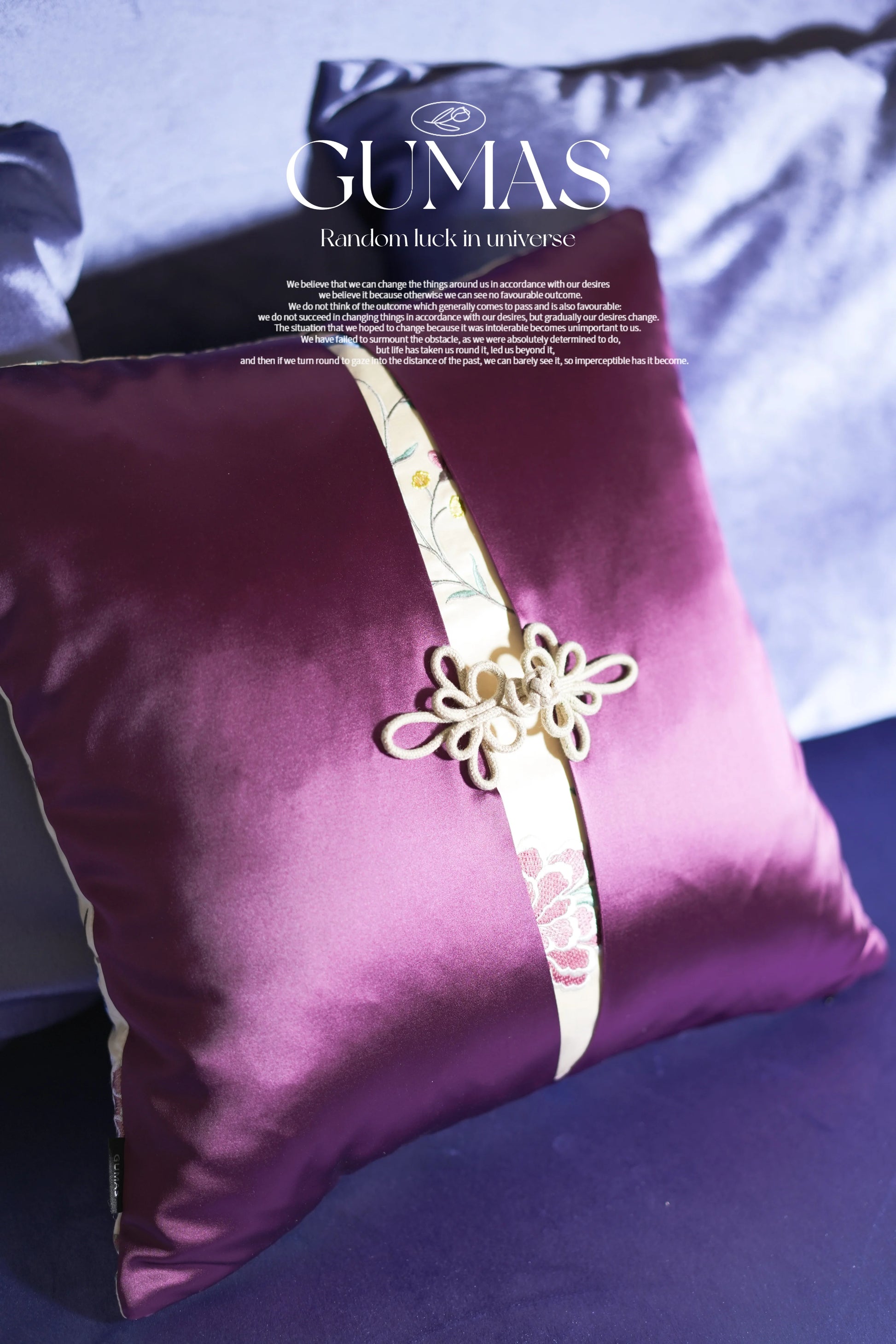 purple silk pankou frog button embroidered pillow closeup