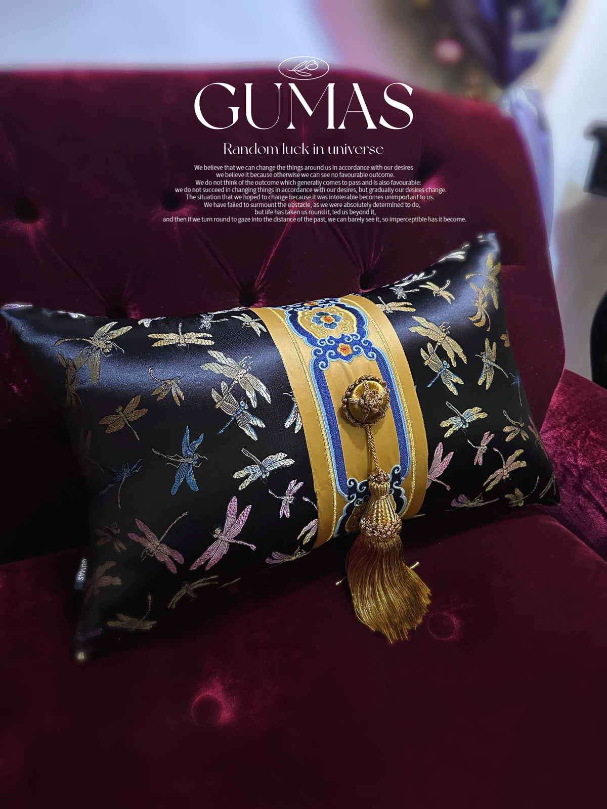 black dragonfly jacquard lumbar throw pillow with tassel 12x20