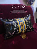 black dragonfly jacquard lumbar throw pillow with tassel 12x20