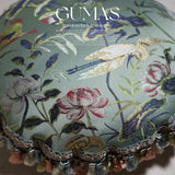round lotus embroidered silk throw pillow sage green with tassels 18 in
