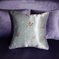 teal butterfly embroidered silk throw pillow