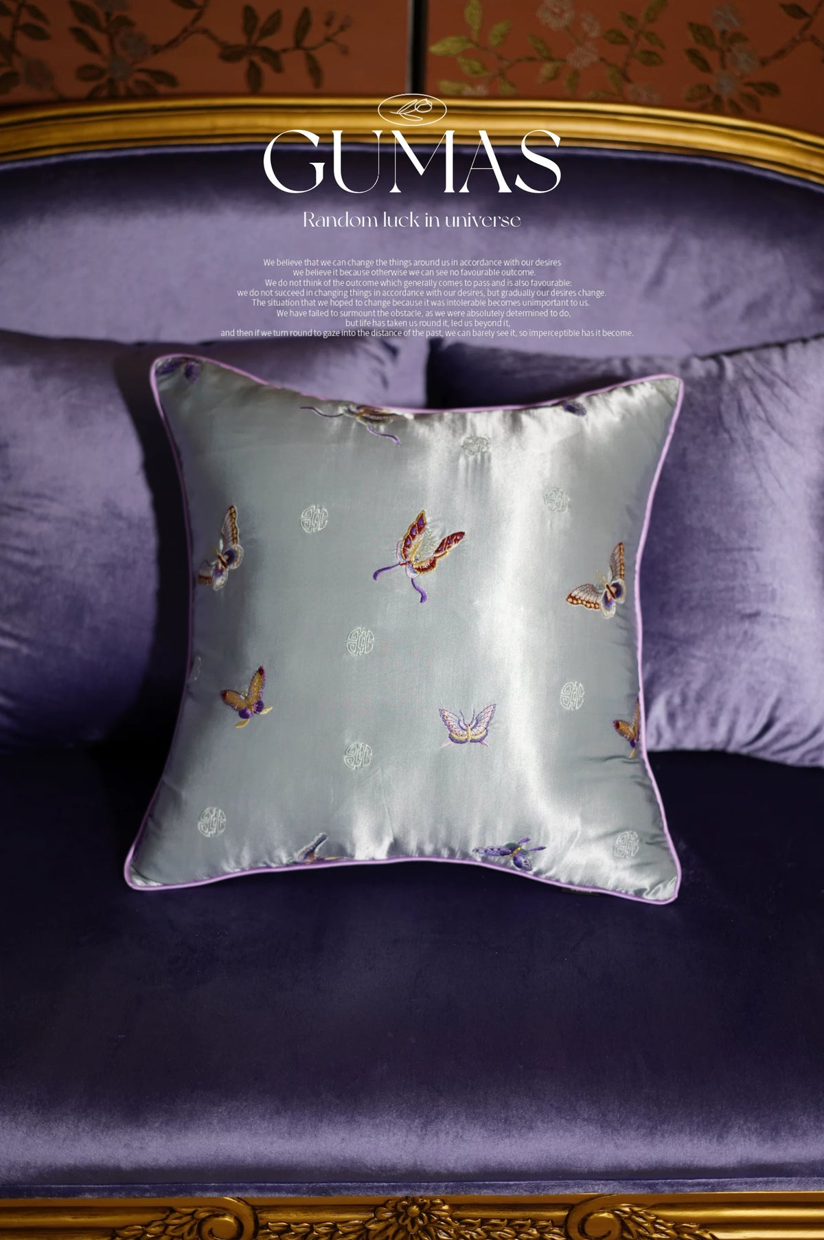 teal butterfly embroidered silk throw pillow