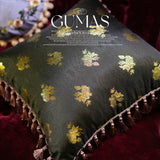 black and gold qilin chinoiserie satin throw pillow 18x18 with tassels