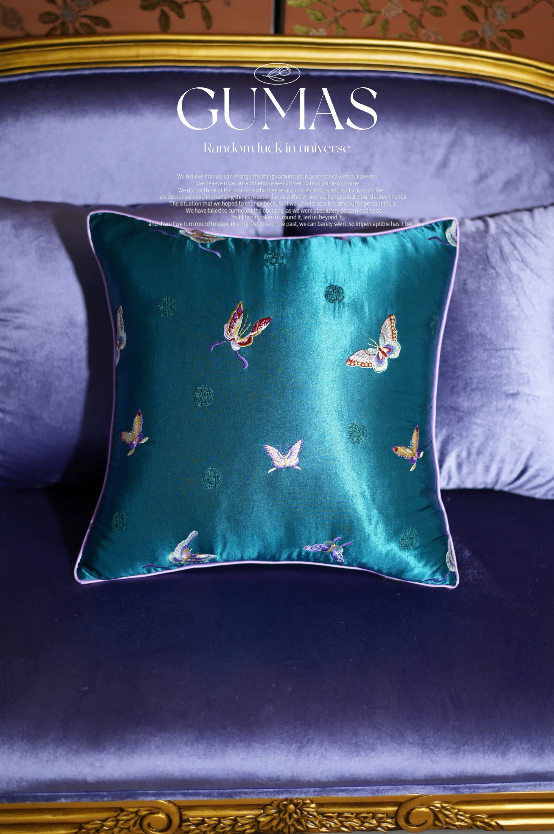 blue butterfly embroidered silk throw pillow