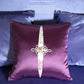 purple silk throw pillow with embroidered floral band and pankou frog button
