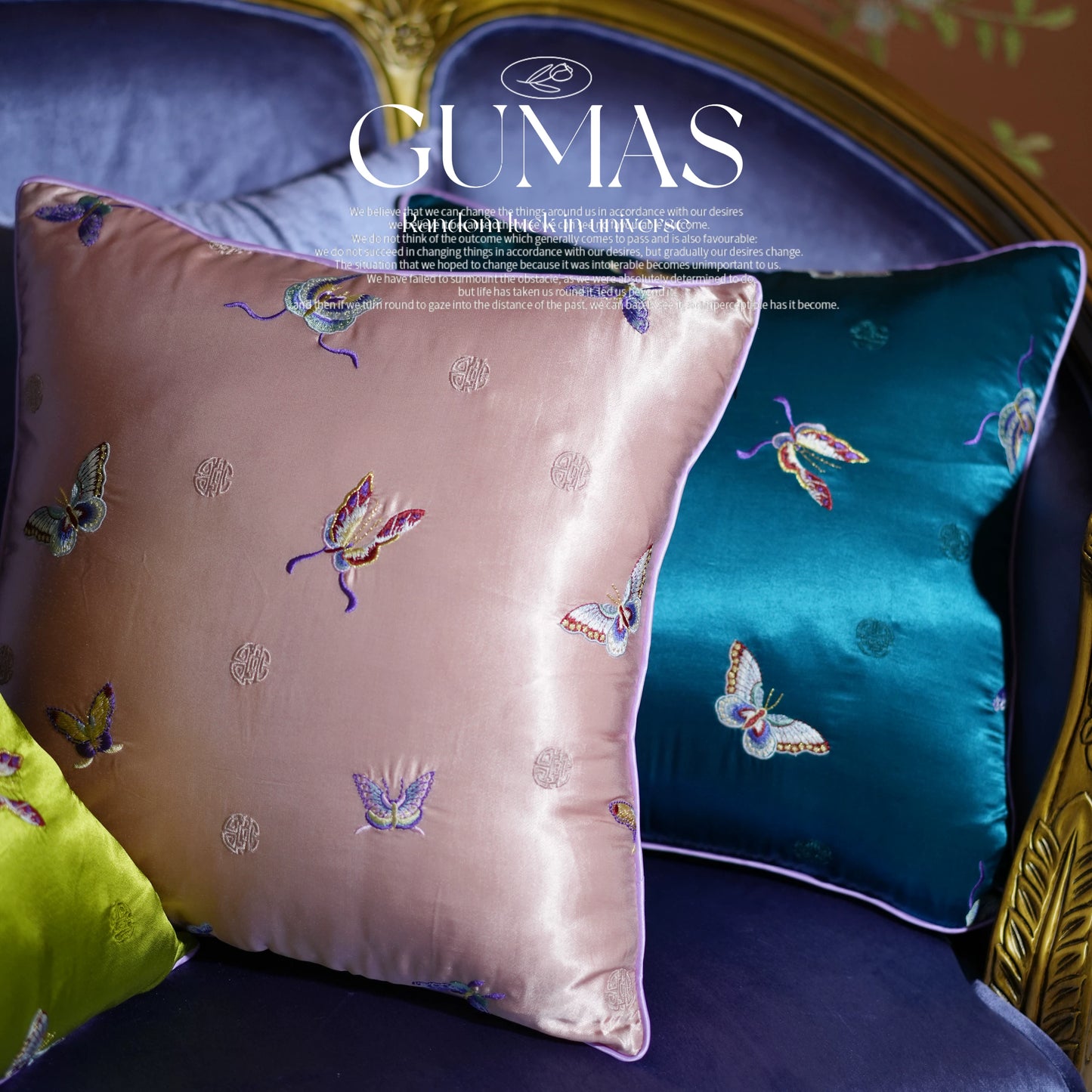 Chinese butterfly embroidered silk throw pillow 18x18
