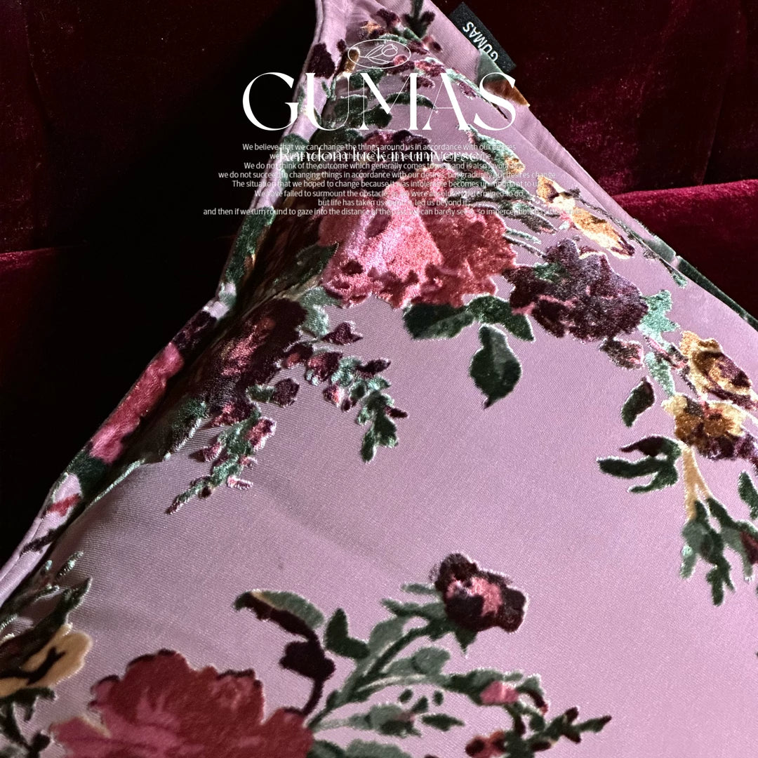 cut velvet floral texture French vintage throw pillow detail