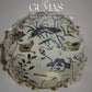round cream lotus embroidered cushion with crane and dragonfly