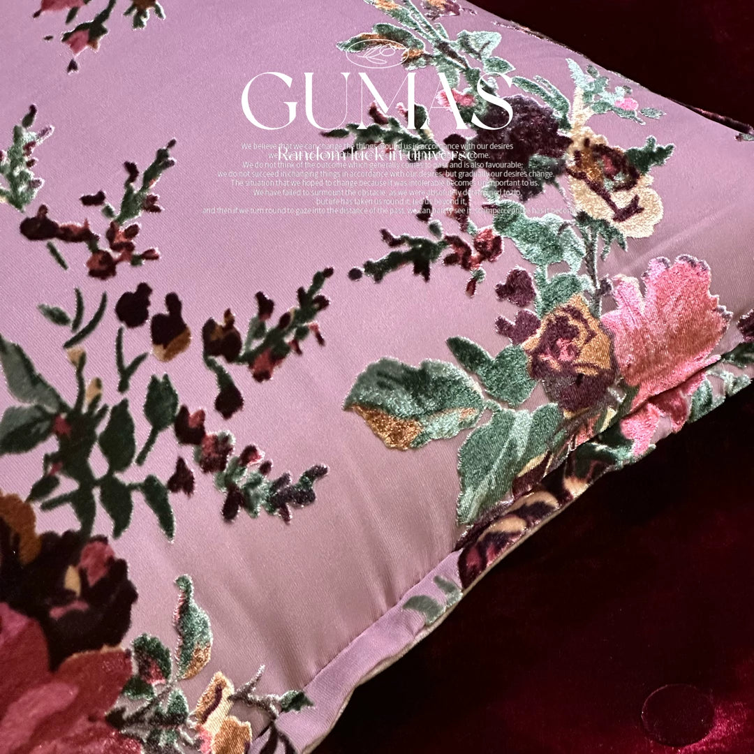 pink mauve velvet rose bouquet decorative pillow