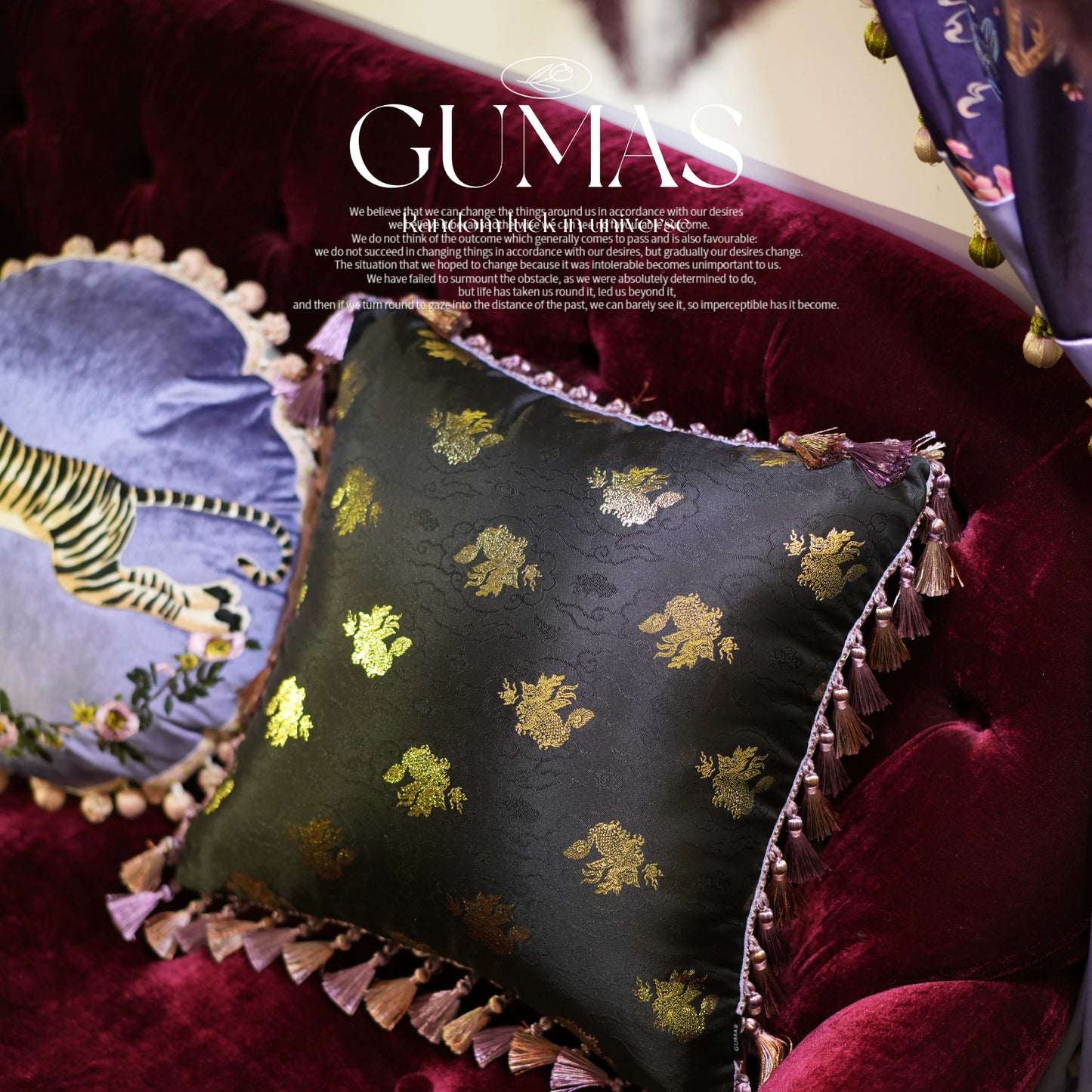 gold qilin satin cushion new chinoiserie decor