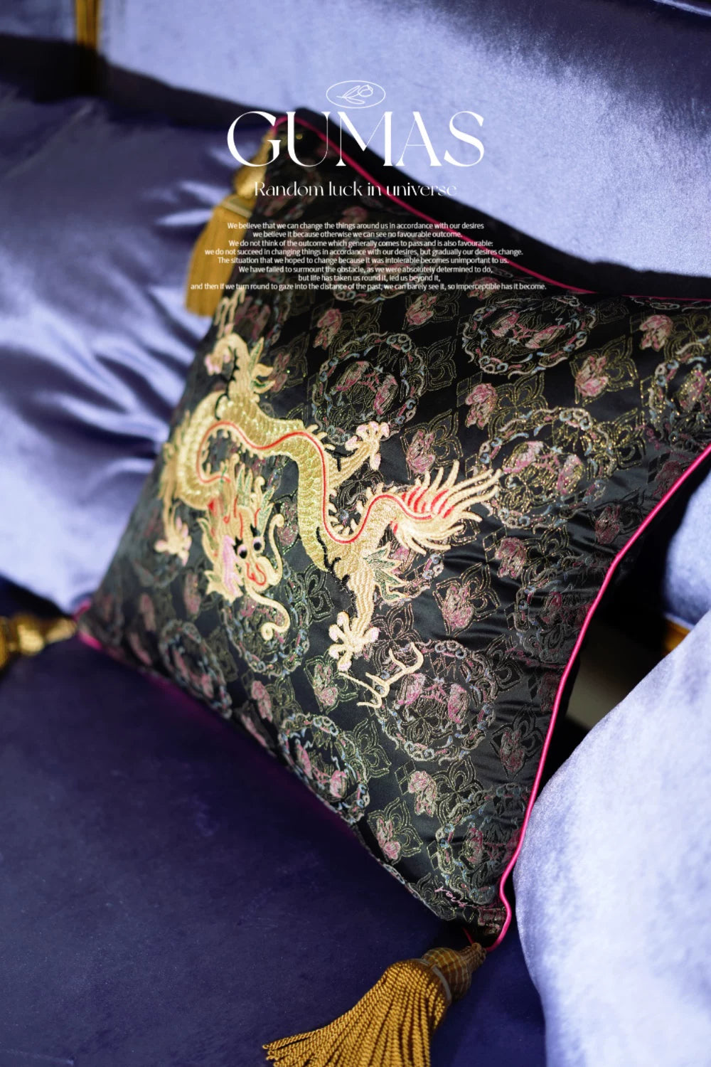 gold brocade dragon chinoiserie cushion detail