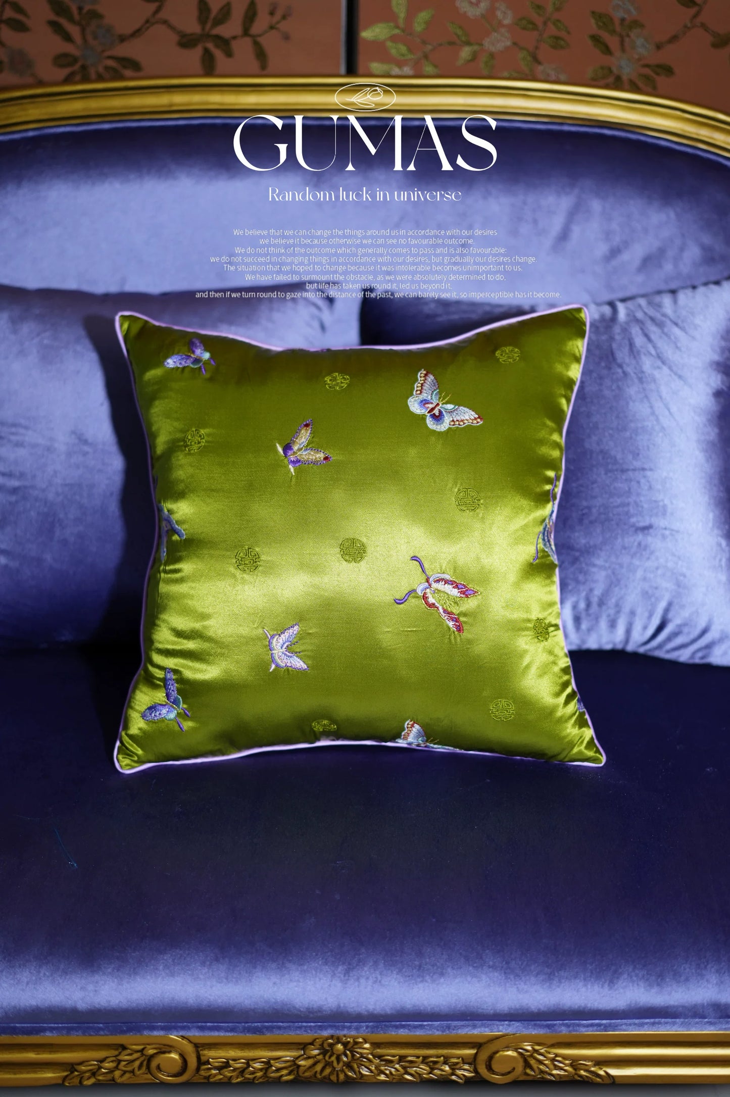 green butterfly embroidered silk throw pillow