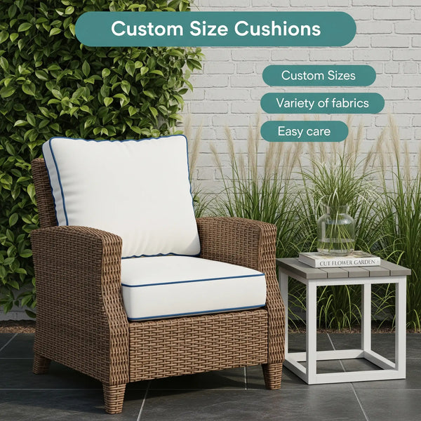 Square custom made outdoor cushions – exact size and fabric for any outdoor furniture