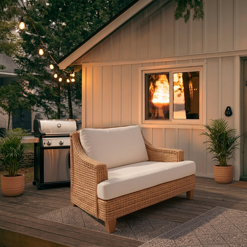Custom T-shape cushion for outdoor sofa – weather-resistant fabric patio seating