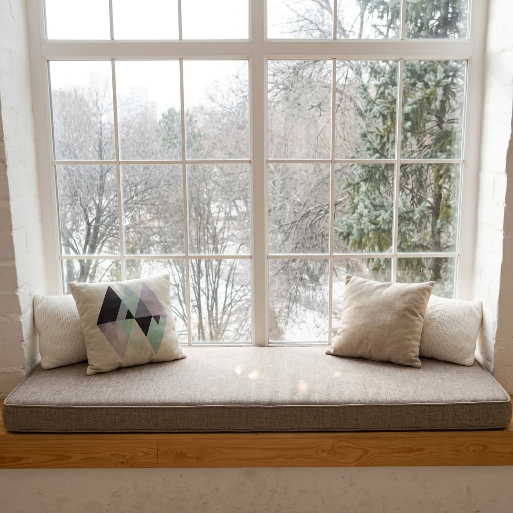 Custom T-shape window bench cushion – built-in seat exact fit indoor cushion