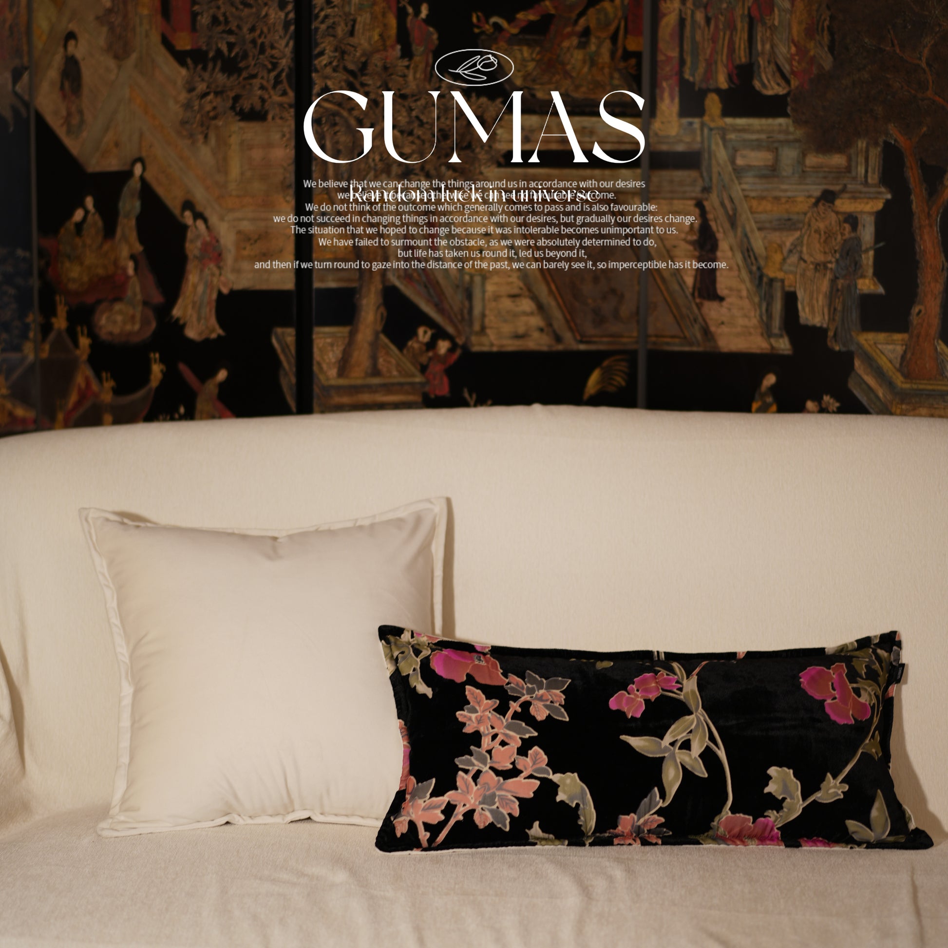 Black velvet throw pillow cover with pink and coral floral botanical print 18x18 inches
