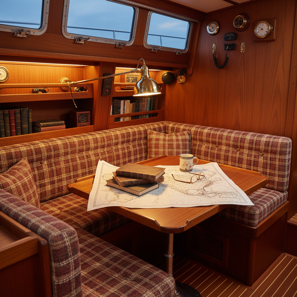 Stylish boat seats and cushions in deep navy blue and emerald green